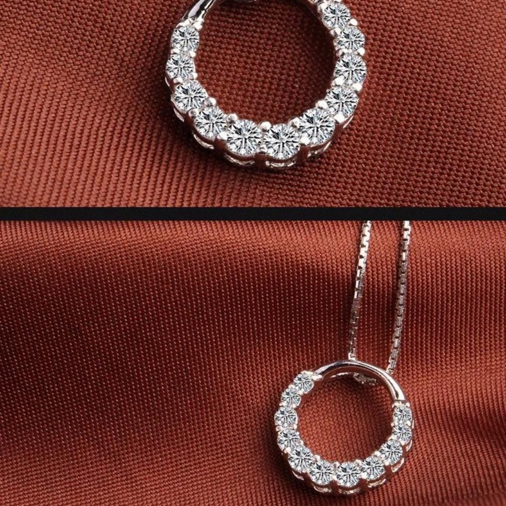 NEW 925 Sterling Silver Diamond Circle Necklace D - Picture 6 of 8